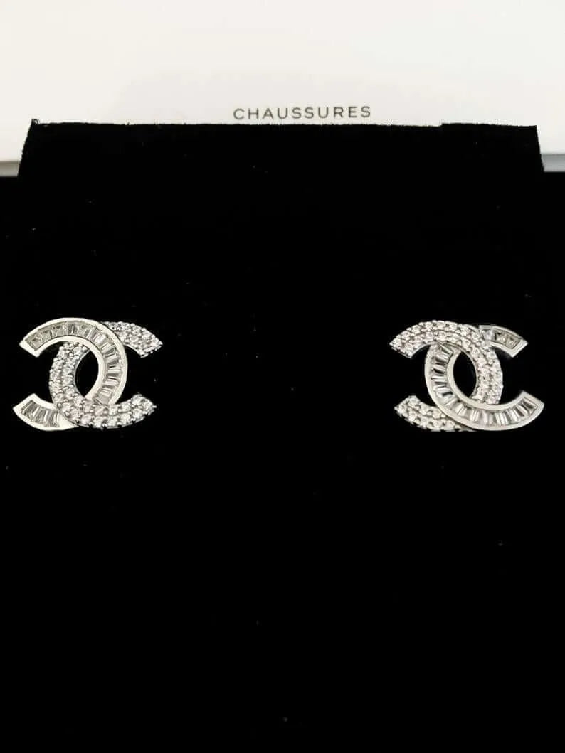 Authentic Chanel Stud Earrings 925 Sterling Silver Luxury Jewelry - Tracesilver