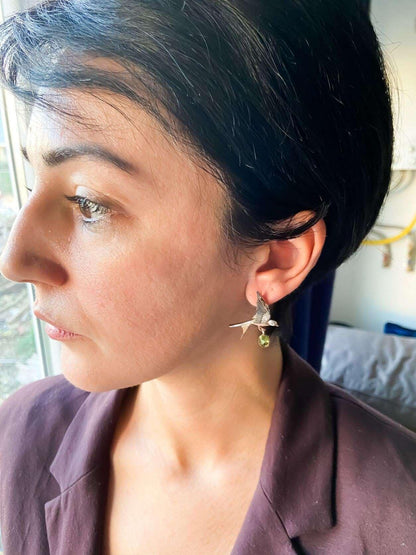 925 Sterling Silver Peridot Stone Sparrow Stud Earrings For Women - Tracesilver