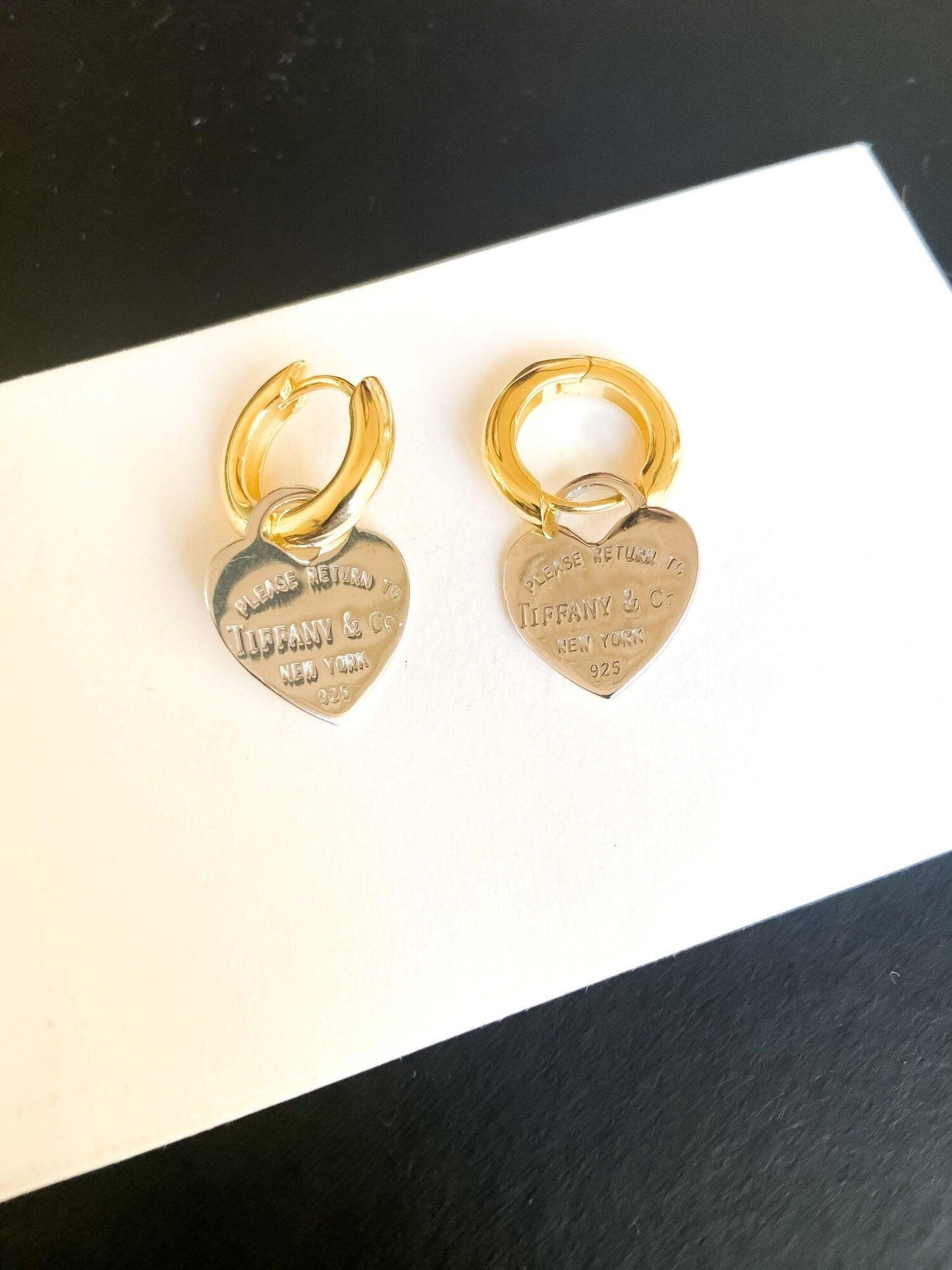 925 Sterling Silver Tiffany & Co Gold Planet Jewelry Heart Earrings - Tracesilver