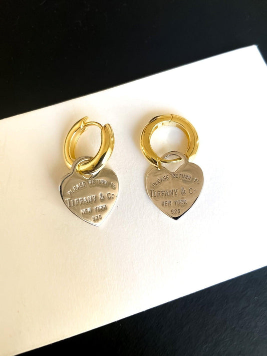 925 Sterling Silver Tiffany & Co Gold Planet Jewelry Heart Earrings - Tracesilver