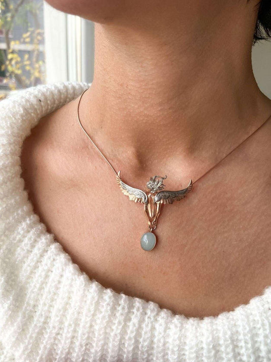 Angel Moonstone Necklace, 925 Sterling Silver Angel Design Handmade Jewellery with Genuine Moonstone Pendant, Special Gift for Mom - Tracesilver