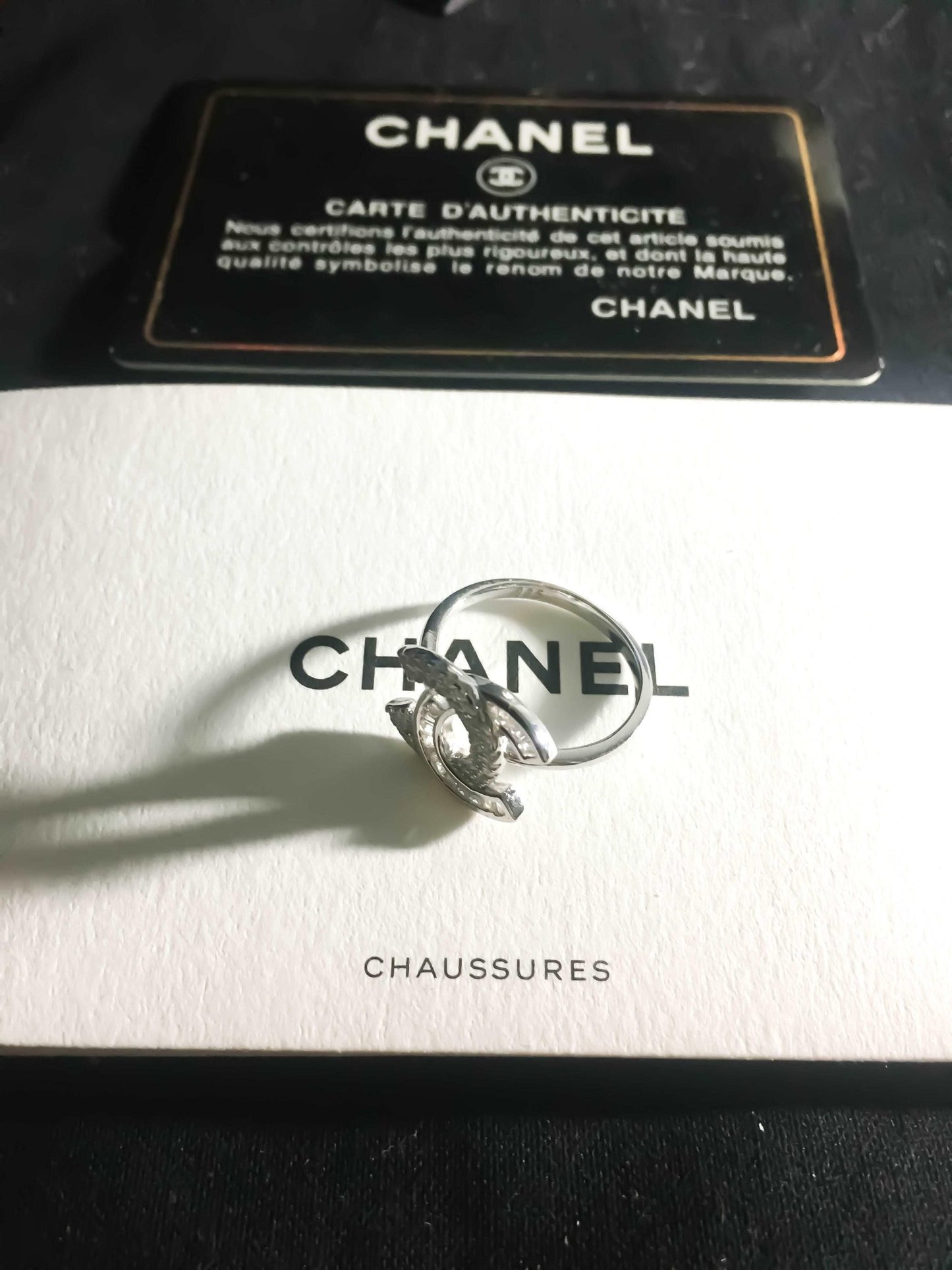 Authentic Chanel Ring 925 Sterling Silver Zircon Stone - Tracesilver