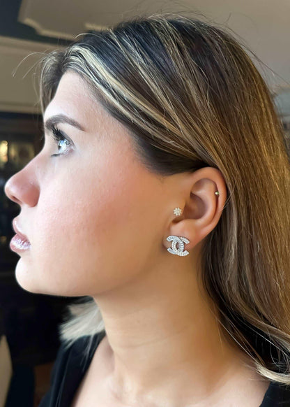 Authentic Chanel Stud Earrings 925 Sterling Silver Luxury Jewelry - Tracesilver
