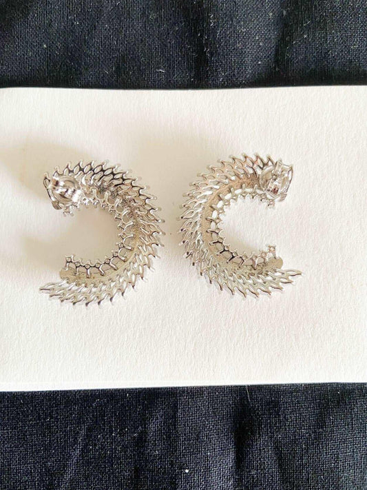 CC Silver Stud Earrings, 925 Sterling Silver CC Baguette Earrings, Handmade CC Jewelry Stud Earrings, Zircon Stone Baguette Cut Earrings - Tracesilver