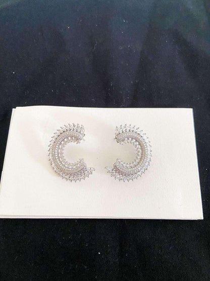 CC Silver Stud Earrings, 925 Sterling Silver CC Baguette Earrings, Handmade CC Jewelry Stud Earrings, Zircon Stone Baguette Cut Earrings - Tracesilver