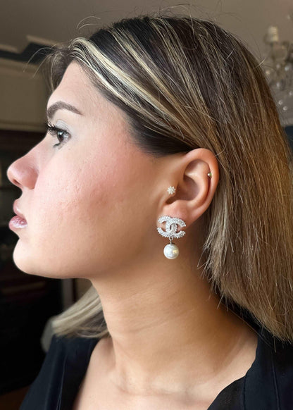 Chanel Jewelry Stud Vintage Earrings, 925 Sterling Silver Real Pearl - Tracesilver