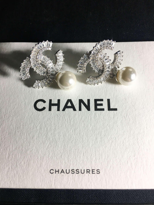 Chanel Jewelry Stud Vintage Earrings, 925 Sterling Silver Real Pearl - Tracesilver