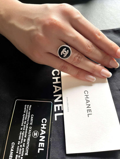 Chanel Vintage Jewelry 925 Sterling Silver Enamel Ring - Tracesilver