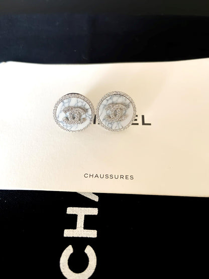 Chanel Vintage Jewelry Marble Stones 925 Sterling Silver Luxury Earrings - Tracesilver