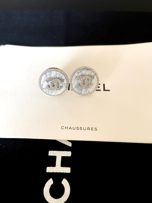 Chanel Vintage Jewelry Marble Stones 925 Sterling Silver Luxury Earrings - Tracesilver