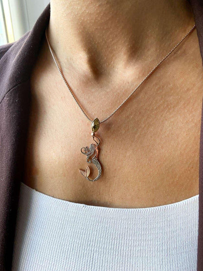 Citrine Stone Mermaid Jewelry Natural Citrine Stone Necklace For Women, Custom Design Handmade Mermaid Pendant For Her - Tracesilver