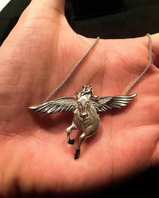 Custom Design Silver Pegasus Necklace, Jewelry Pegasus Pendant, Silver Animal Desing Necklace, Winged Horse, 925 Gift For Her - Tracesilver