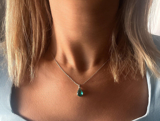 Emerald 925 Sterling Silver Necklace | Green Emerald |Natural Stone Necklace | - Tracesilver
