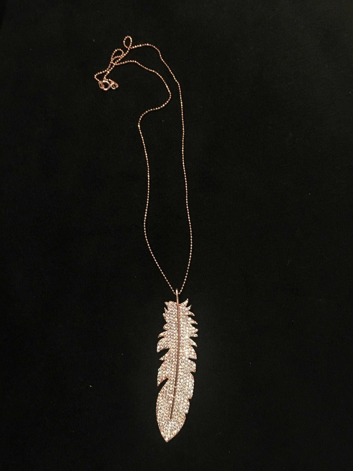 Feather Silver Necklace Custom Desing White Zircon Gemstone Rose Gold Handmade, 925 Sterling Silver Feather Jewerly Pendant - Tracesilver