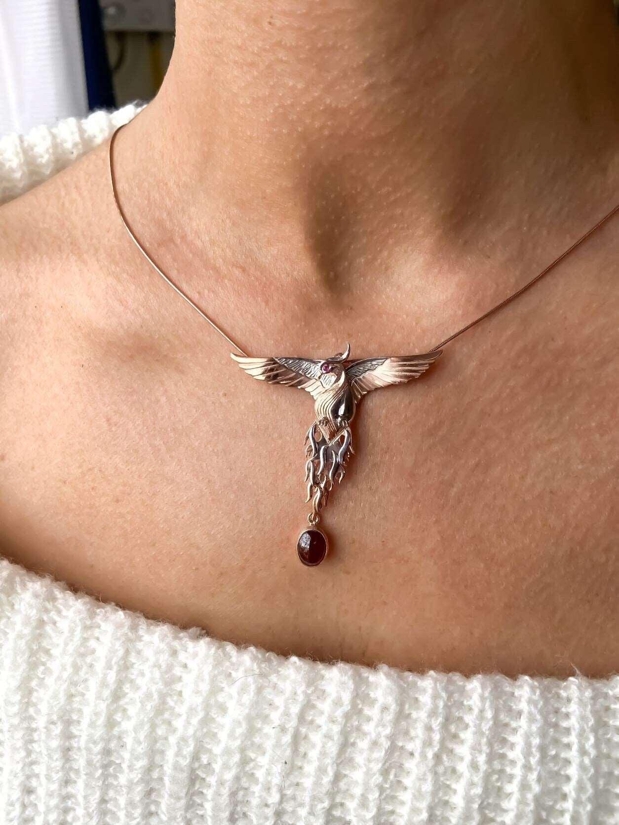 Phoenix Stainless Steel Pendant Necklace Men Women Simple - Temu