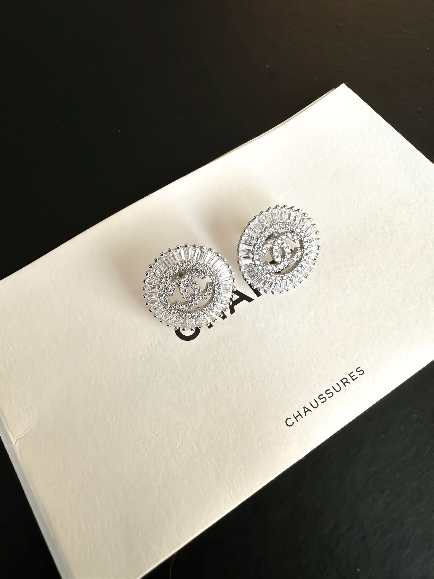 Chanel Zircon Stone Baguette Cut 925 Sterling Silver Vintage Earrings