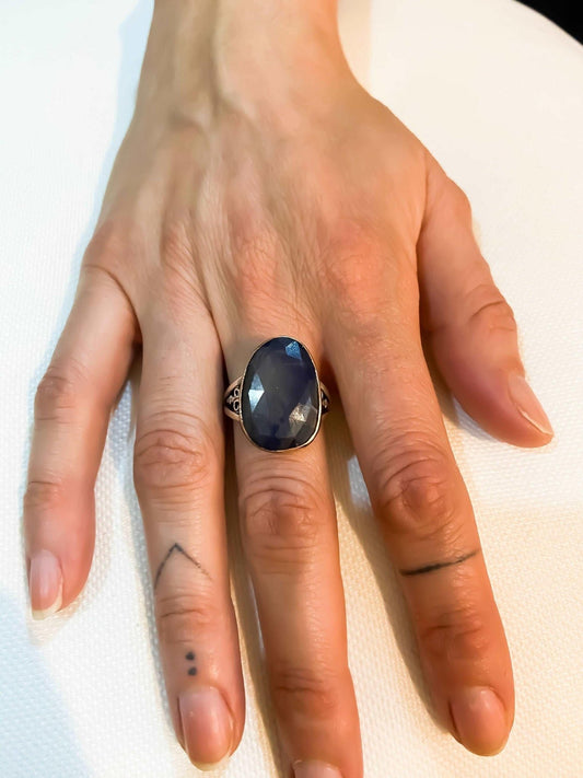 Kyanite Gemstone Natural Stone Jewelry 925 Sterling Silver Custom Desing Handmade Ring, Handmade Kyanite Stone Adjustable Ring For Women - Tracesilver