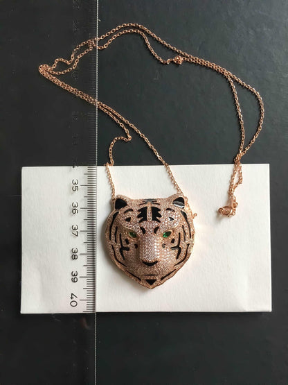 Leopard Head Emerald Eye Nacre Working Necklace, Unique Desing Handmade Jewelry Leopard Pendant For Women - Tracesilver