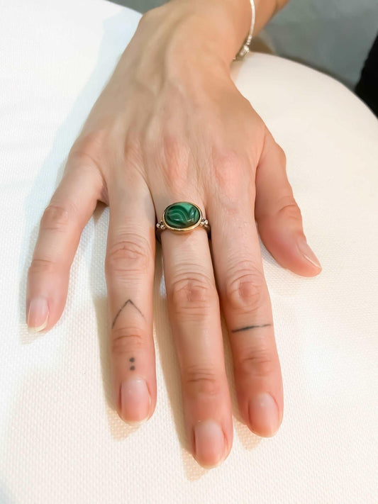 Malachite Natural Stone Ring, 925 Sterling Silver Malachite Green Ring, Natural Gemstone Ring For Women, Green Stone Gift For Women - Tracesilver