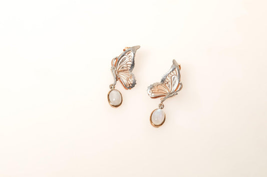 Moonstone Butterfly Stud Silver Earrings For Women , Handmade Natural Moonstone Bird Jewelry, Gift For Her Stud Earrings - Tracesilver
