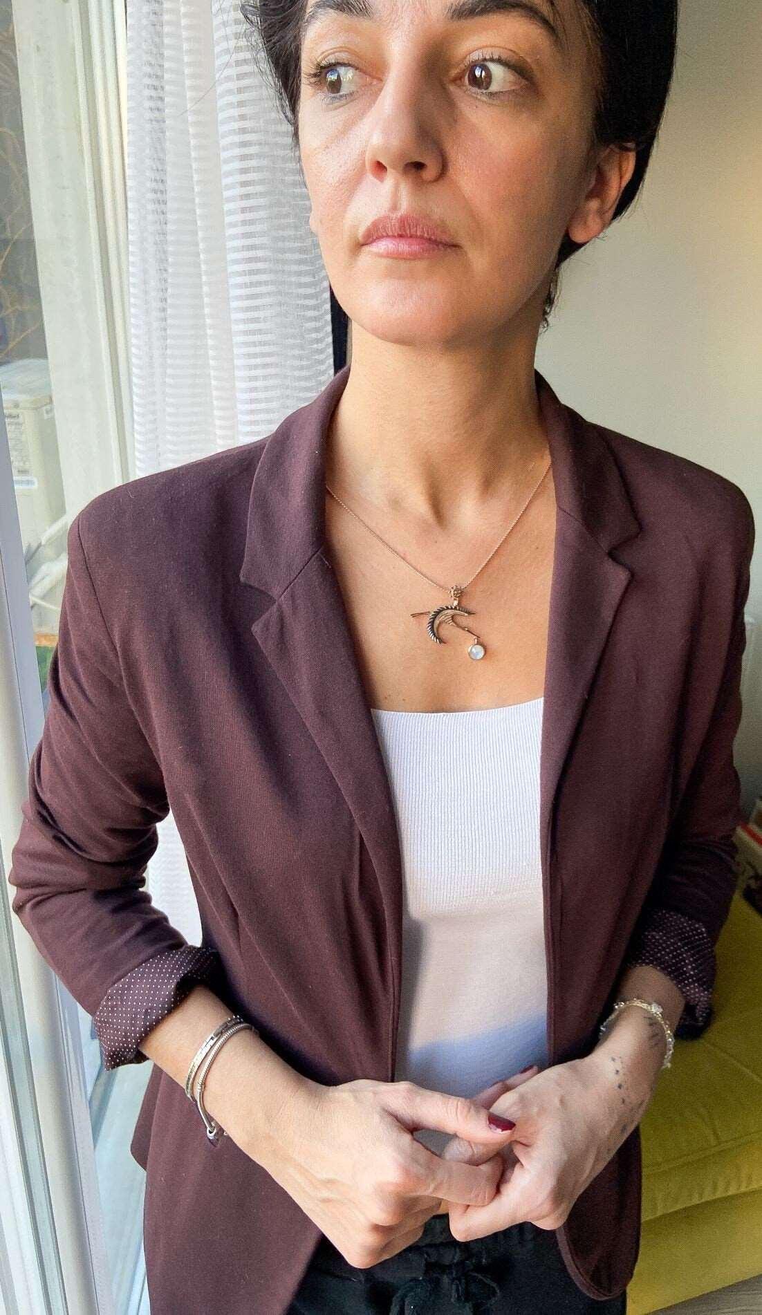 MOONSTONE STORK PENDANT Necklace For Her, Natural Moonstone Rose Gold Bird Pendant For Women - Tracesilver