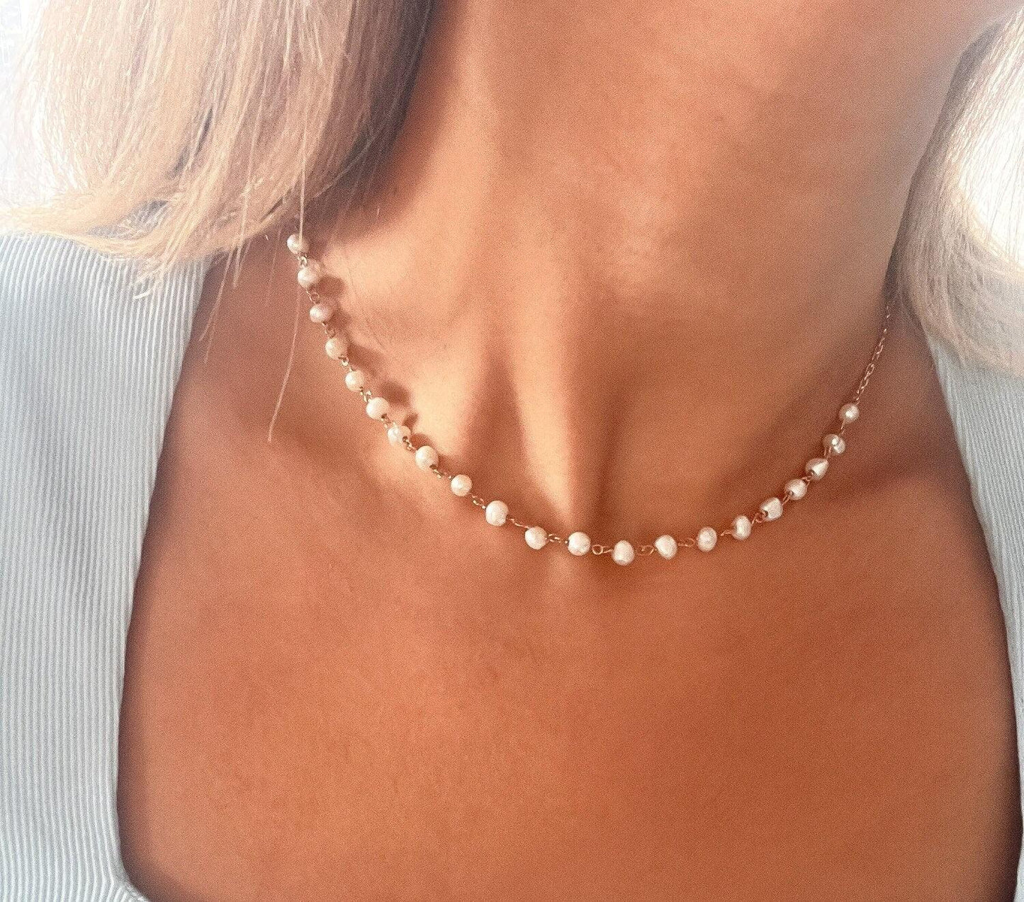 Pearl 925 Sterling Silver Necklace | Pearl Gold Plated Necklace,Cream Pearl White Pearl Necklace,Pearl for Gift,Gift For New Year,Newyear - Tracesilver