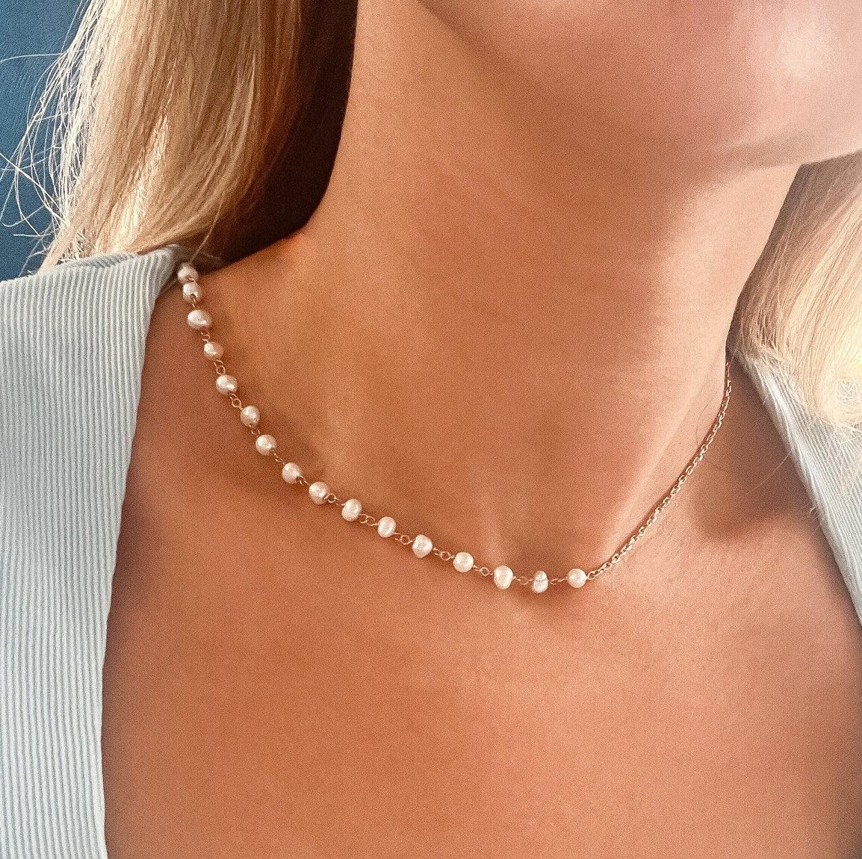 Pearl 925 Sterling Silver Necklace | Pearl Gold Plated Necklace,Cream Pearl White Pearl Necklace,Pearl for Gift,Gift For New Year,Newyear - Tracesilver