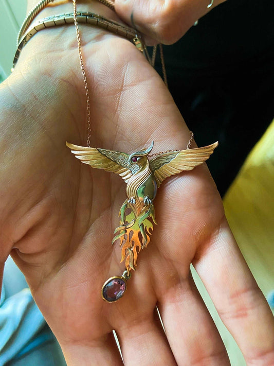 Phoenix Strength Amethyst Stone Firebird 925 Sterling Silver Pendant, Handmade Phoenix Necklace, Custom Desing Jewerly Necklace,Bird Pendant - Tracesilver