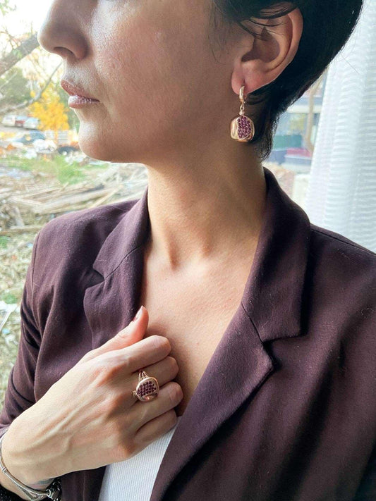 Pomegranate Flower Silver Earrings For Women, Pomegranate Earrings Jewelry For Her, Gift For Pomegranate Earrings Her - Tracesilver