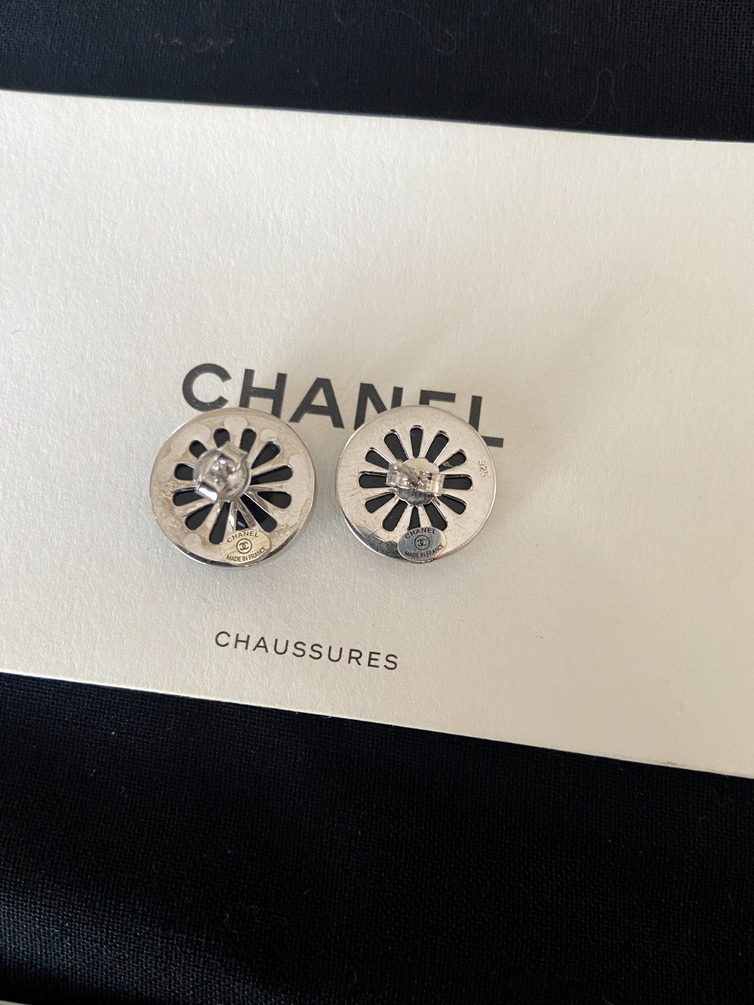 Vintage Chanel Enamel 925 Sterling Silver Earrings - Tracesilver
