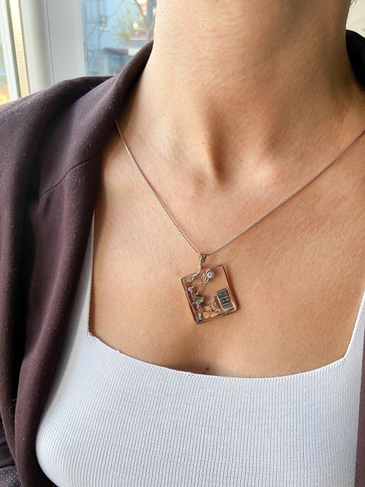 Windy Weather Rose Gold 3-D Necklace, Girl and Stormy City Holding Umbrella Theme Pendant For Her, Gift For Her Jewelry - Tracesilver